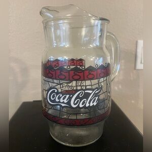 Coca-Cola Tiffany Style Stained Glass Pitcher Vintage 1970s